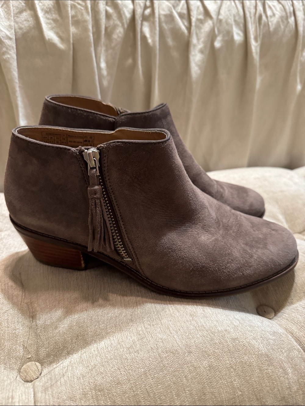 Vionic Taupe Suede Ankle Booties with Tassel Zip